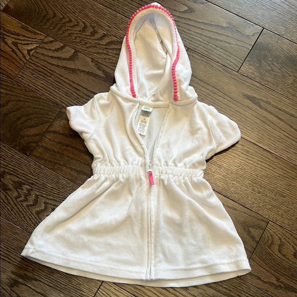 Baby White Hooded Cover-Up with Pink Details Little me 18 months - Picture 3 of 6